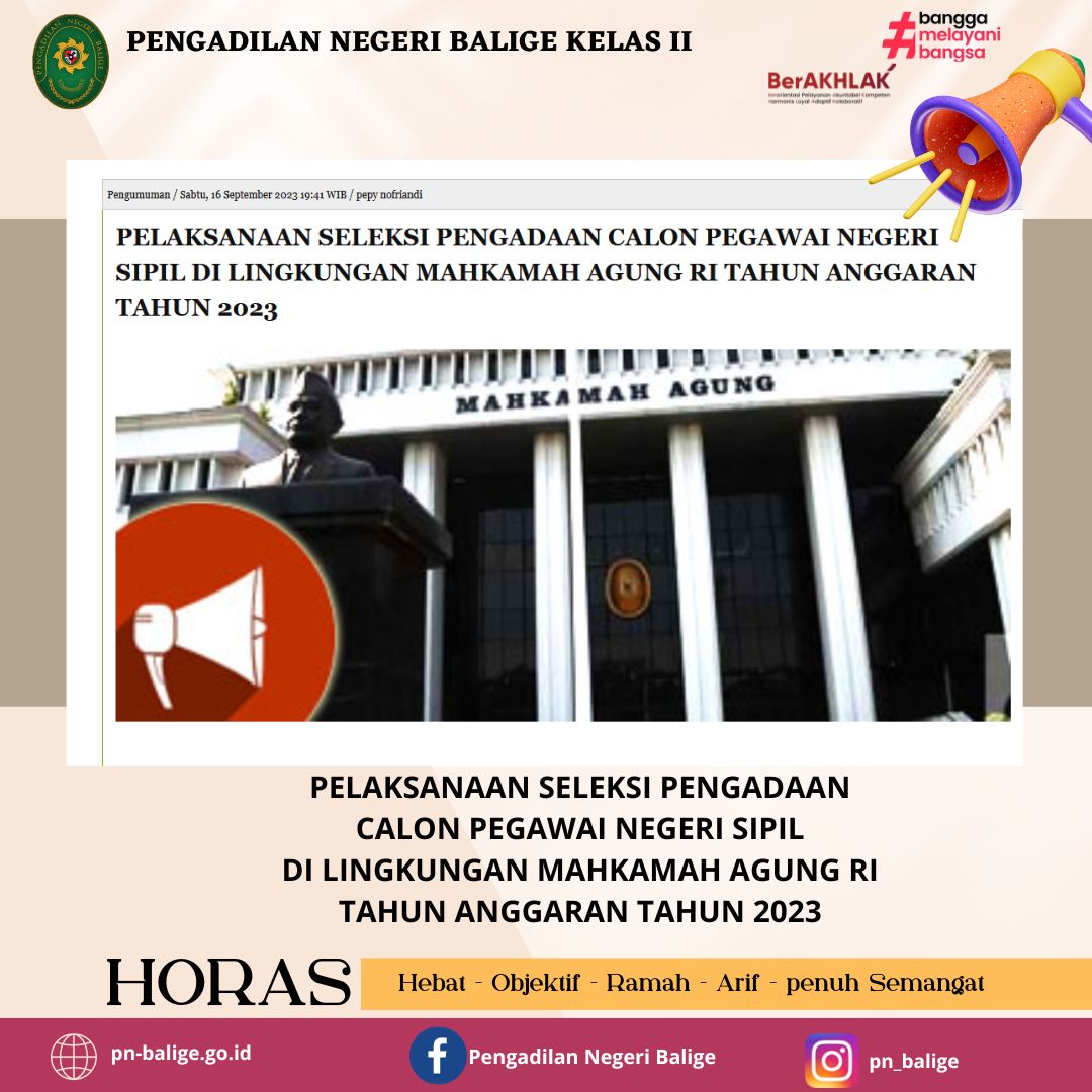 PELAKSANAAN SELEKSI PENGADAAN CALON PEGAWAI NEGERI SIPIL DI LINGKUNGAN MAHKAMAH AGUNG RI TAHUN ANGGARAN TAHUN 2023
